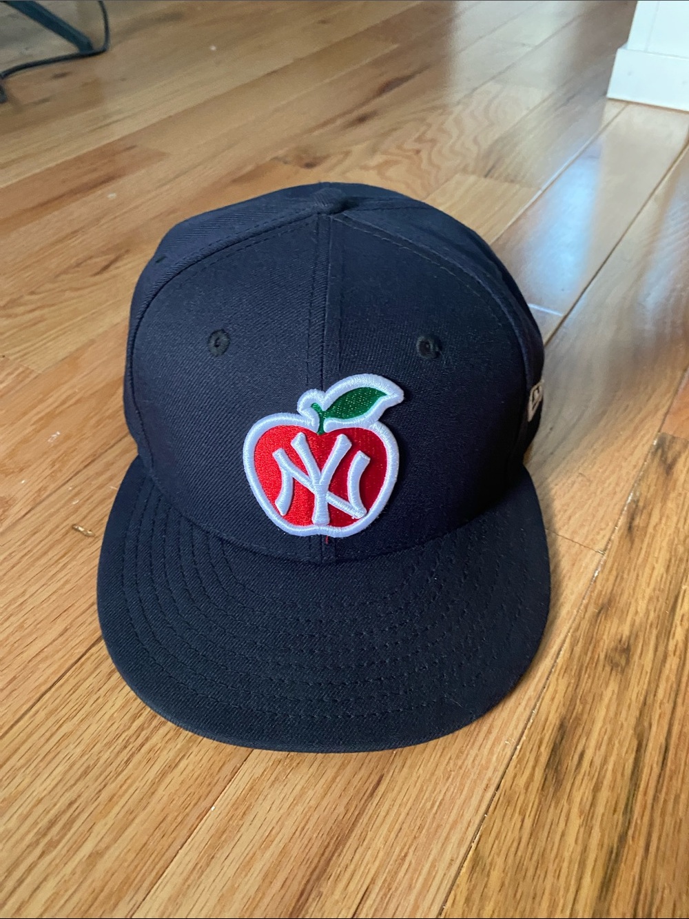 New Era Black Fitted Hat with Red Apple NY Patch